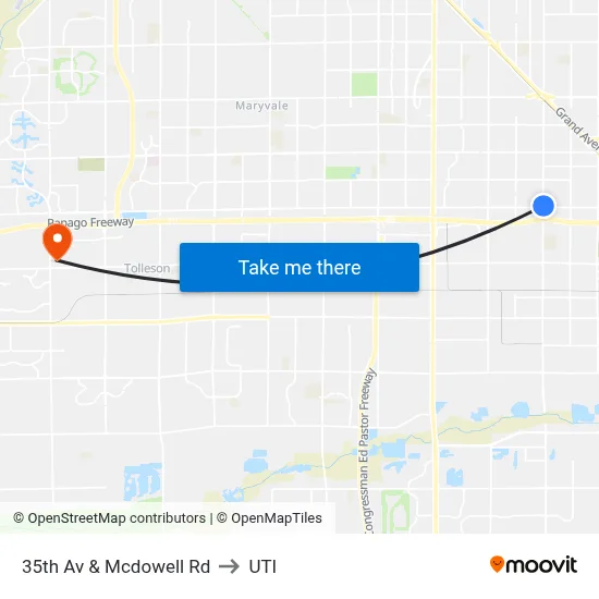 35th Av & Mcdowell Rd to UTI map