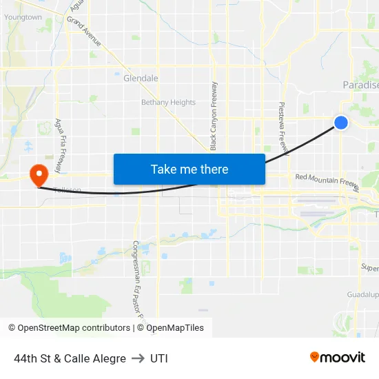 44th St & Calle Alegre to UTI map