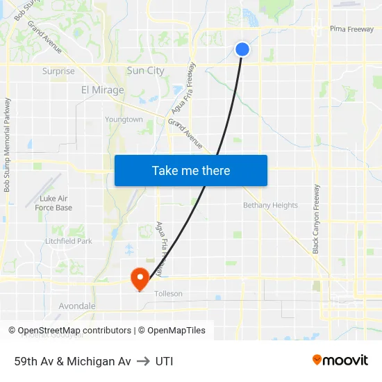 59th Av & Michigan Av to UTI map