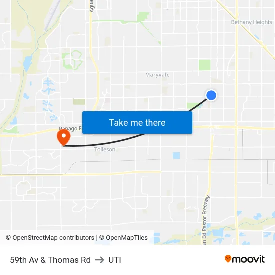 59th Av & Thomas Rd to UTI map