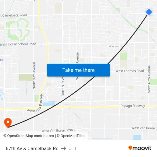 67th Av & Camelback Rd to UTI map