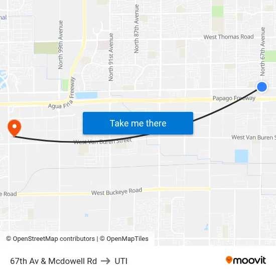 67th Av & Mcdowell Rd to UTI map
