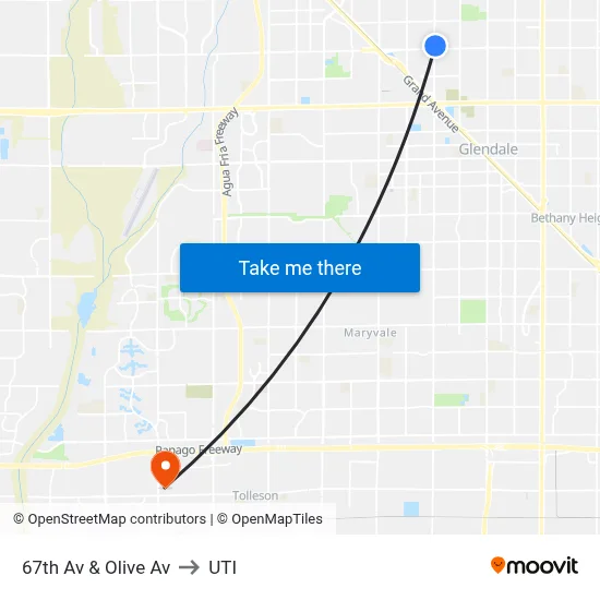 67th Av & Olive Av to UTI map