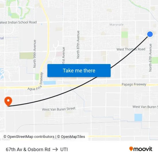 67th Av & Osborn Rd to UTI map