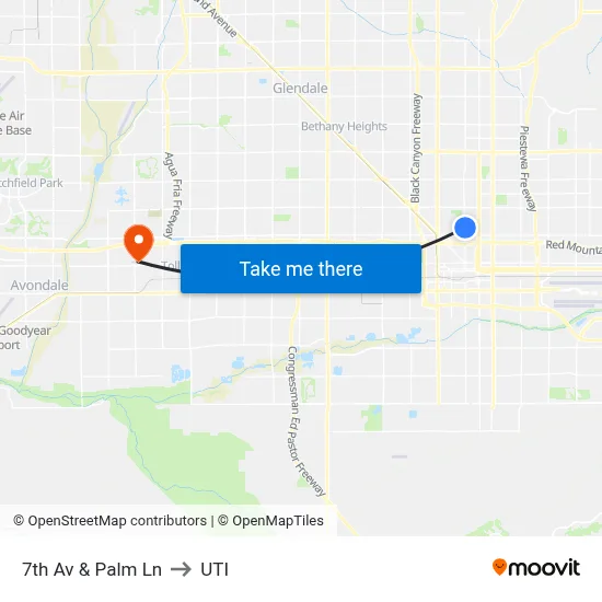 7th Av & Palm Ln to UTI map