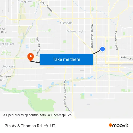 7th Av & Thomas Rd to UTI map