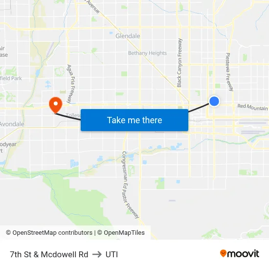 7th St & Mcdowell Rd to UTI map