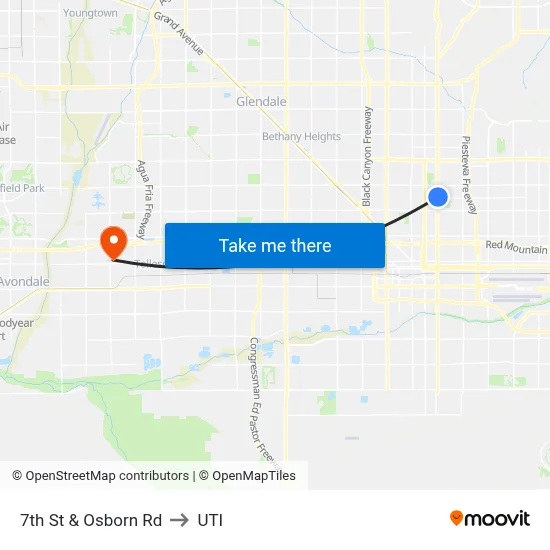 7th St & Osborn Rd to UTI map