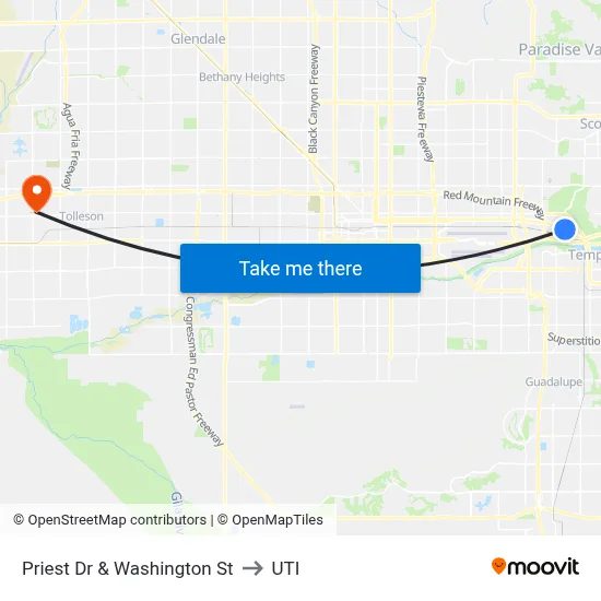 Priest Dr & Washington St to UTI map