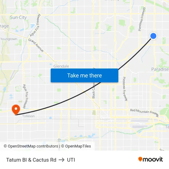 Tatum Bl & Cactus Rd to UTI map