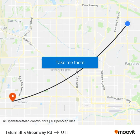 Tatum Bl & Greenway Rd to UTI map