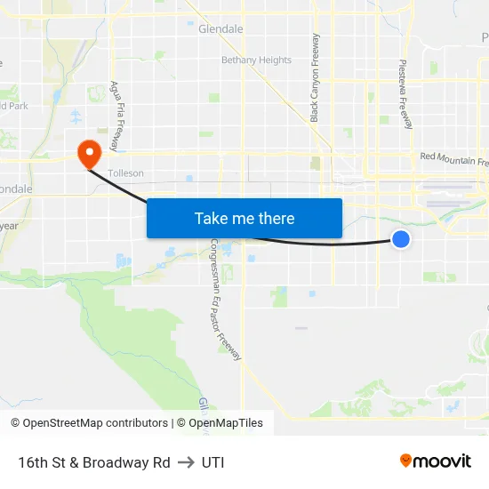 16th St & Broadway Rd to UTI map