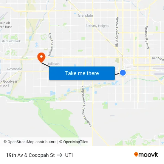 19th Av & Cocopah St to UTI map