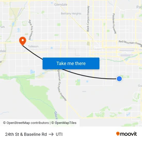 24th St & Baseline Rd to UTI map