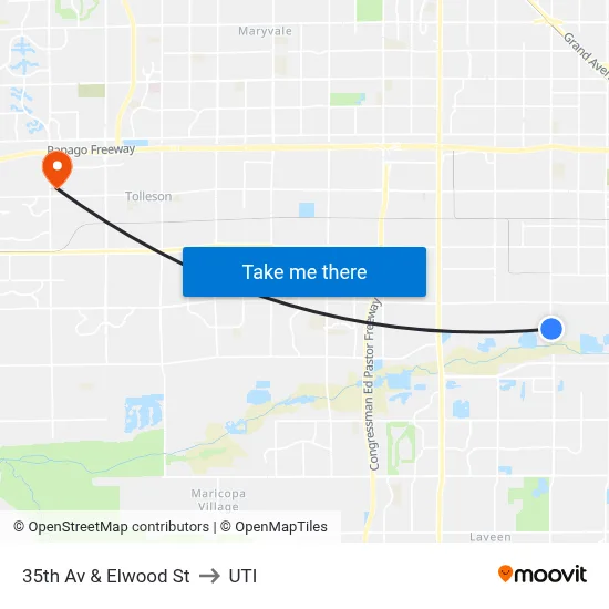35th Av & Elwood St to UTI map