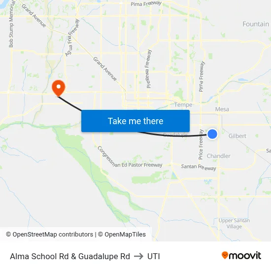 Alma School Rd & Guadalupe Rd to UTI map