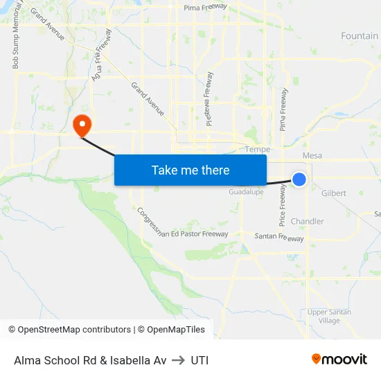 Alma School Rd & Isabella Av to UTI map