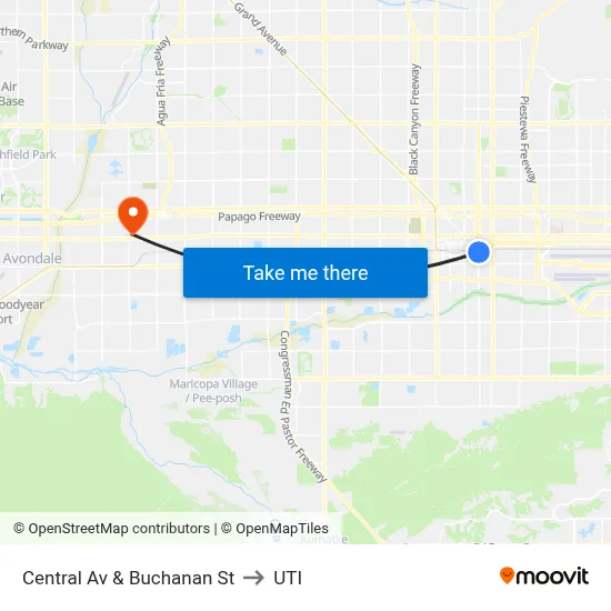 Central Av & Buchanan St to UTI map