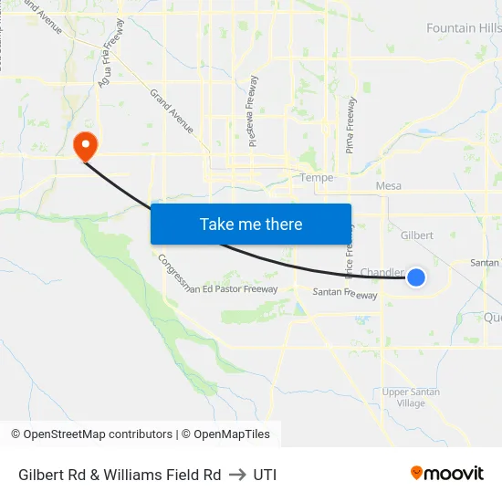 Gilbert Rd & Williams Field Rd to UTI map