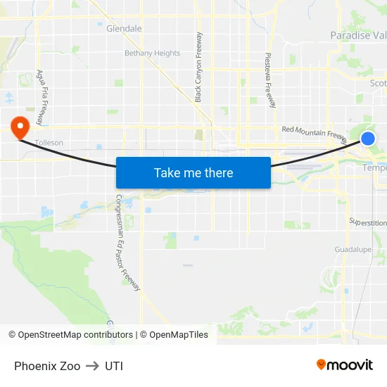 Phoenix Zoo to UTI map