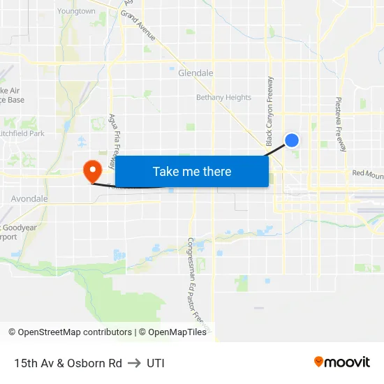 15th Av & Osborn Rd to UTI map