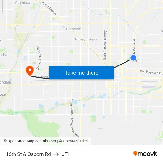16th St & Osborn Rd to UTI map