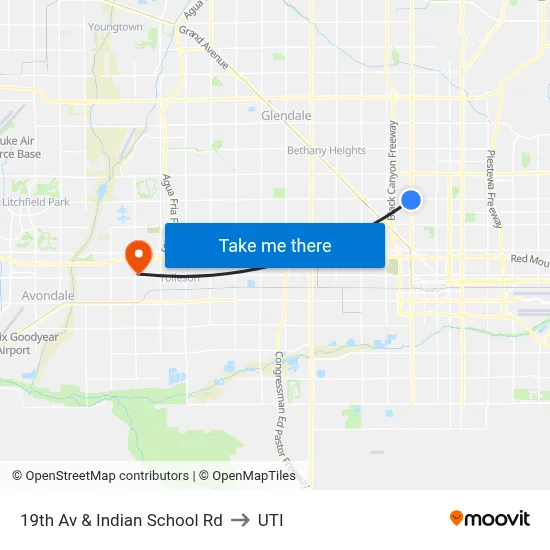 19th Av & Indian School Rd to UTI map