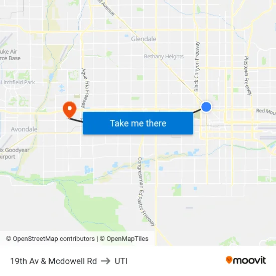 19th Av & Mcdowell Rd to UTI map