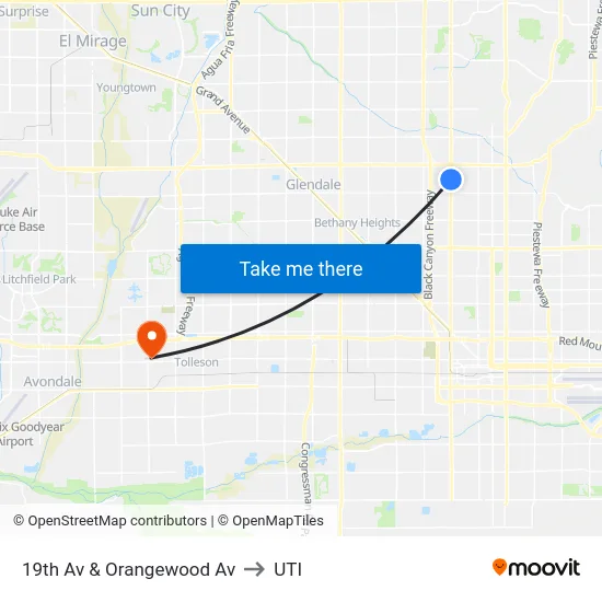 19th Av & Orangewood Av to UTI map