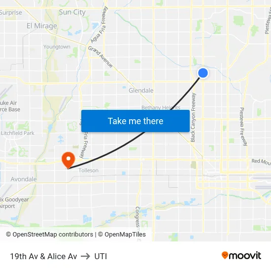 19th Av & Alice Av to UTI map