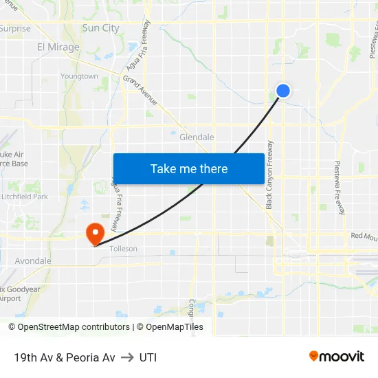 19th Av & Peoria Av to UTI map