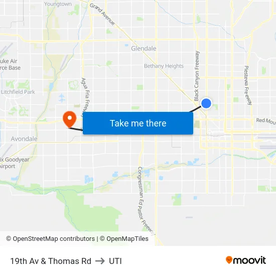 19th Av & Thomas Rd to UTI map