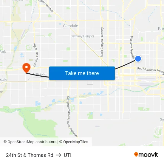 24th St & Thomas Rd to UTI map