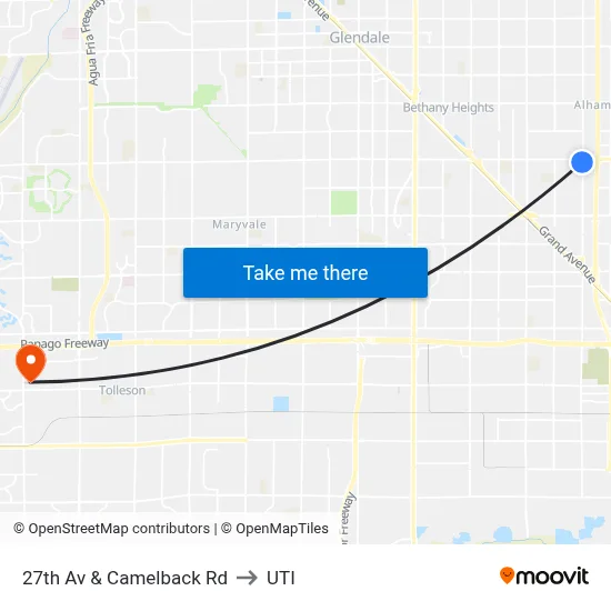 27th Av & Camelback Rd to UTI map