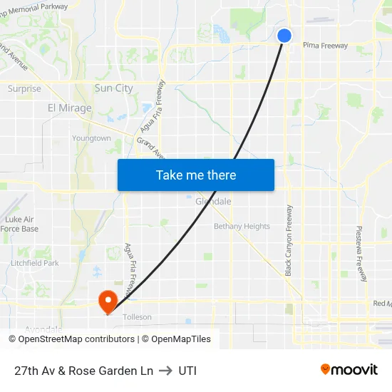 27th Av & Rose Garden Ln to UTI map