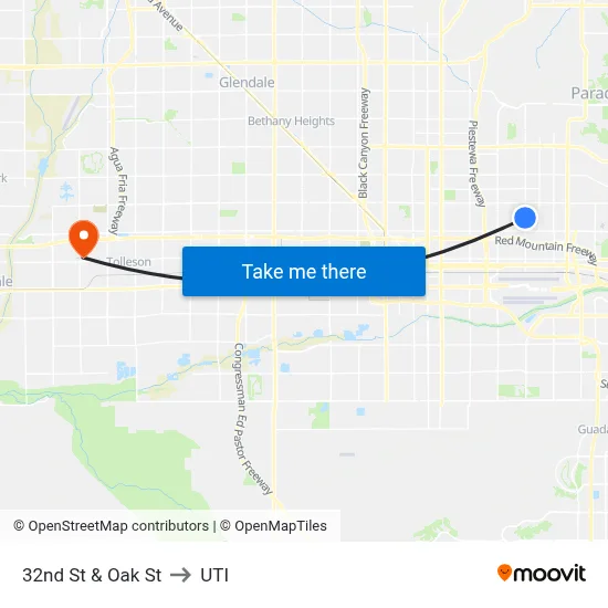 32nd St & Oak St to UTI map