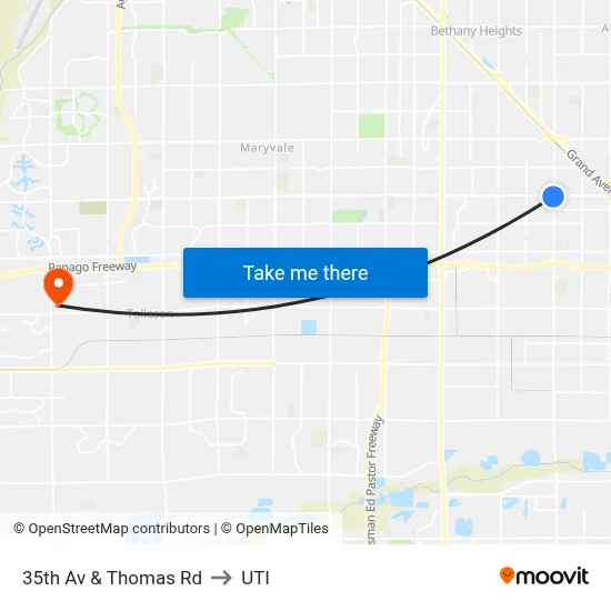 35th Av & Thomas Rd to UTI map