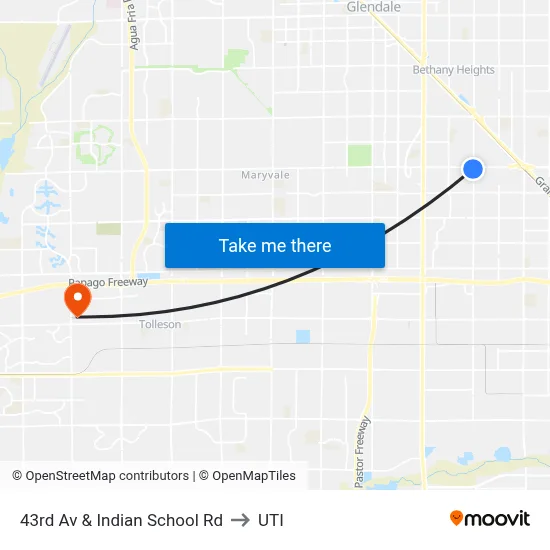 43rd Av & Indian School Rd to UTI map