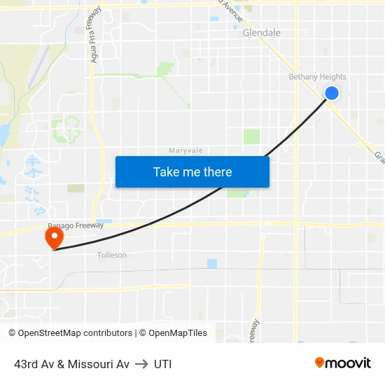 43rd Av & Missouri Av to UTI map