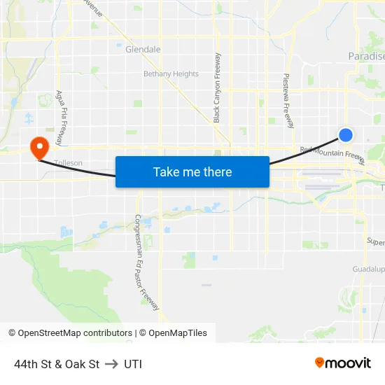 44th St & Oak St to UTI map