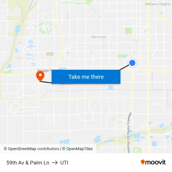 59th Av & Palm Ln to UTI map