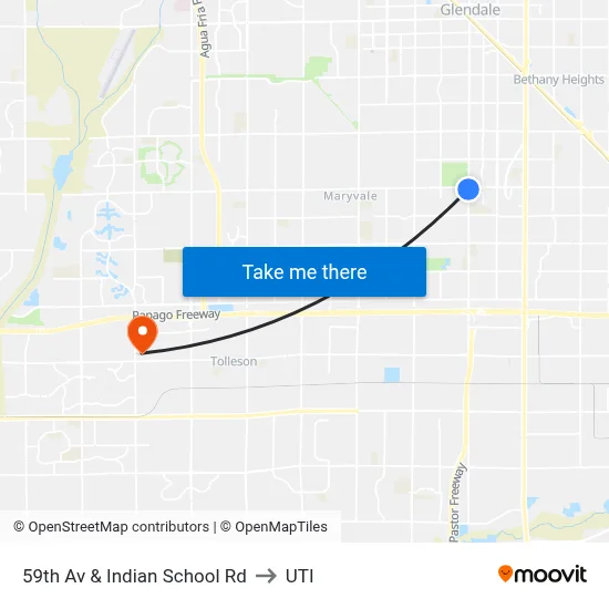 59th Av & Indian School Rd to UTI map