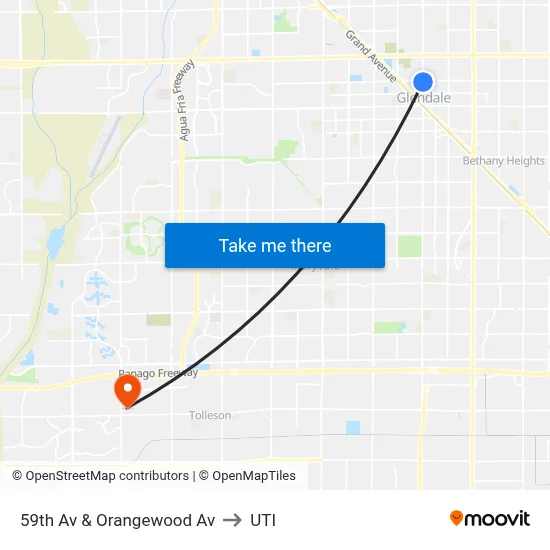 59th Av & Orangewood Av to UTI map