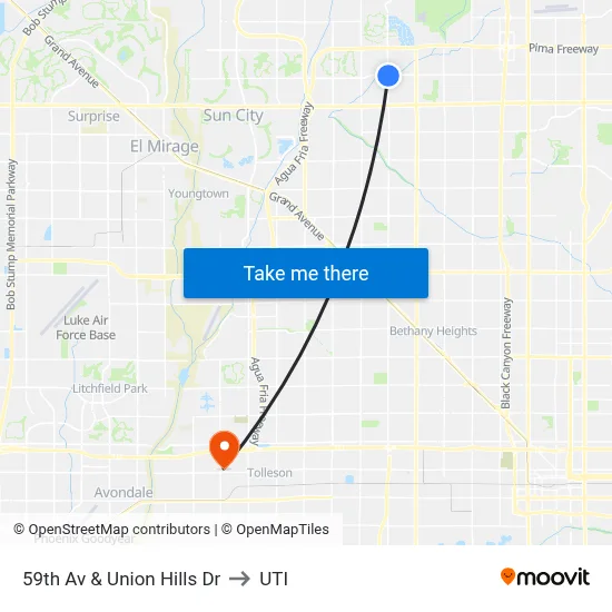 59th Av & Union Hills Dr to UTI map