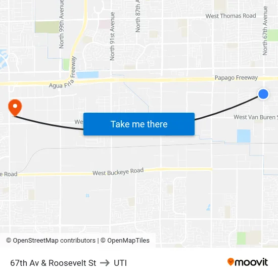 67th Av & Roosevelt St to UTI map