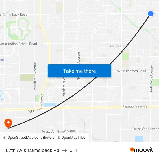 67th Av & Camelback Rd to UTI map