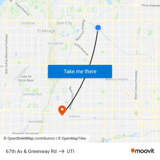 67th Av & Greenway Rd to UTI map