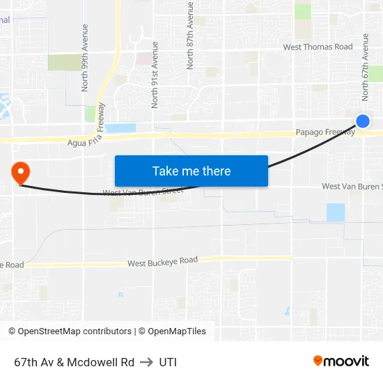 67th Av & Mcdowell Rd to UTI map