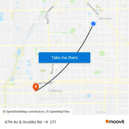 67th Av & Ocotillo Rd to UTI map