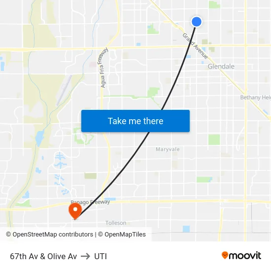 67th Av & Olive Av to UTI map